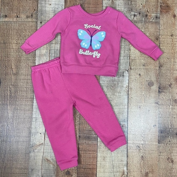 Garanimals 12 Months 90's Y2K Butterfly Fleece Sweats Set Fleece Casual Pastel - Picture 1 of 9